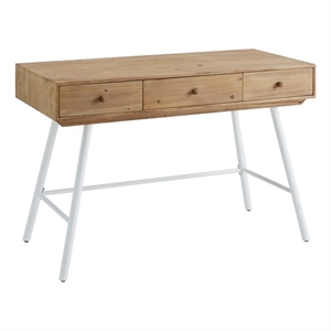 linon carter 3 drawer metal base wooden writing desk in natural