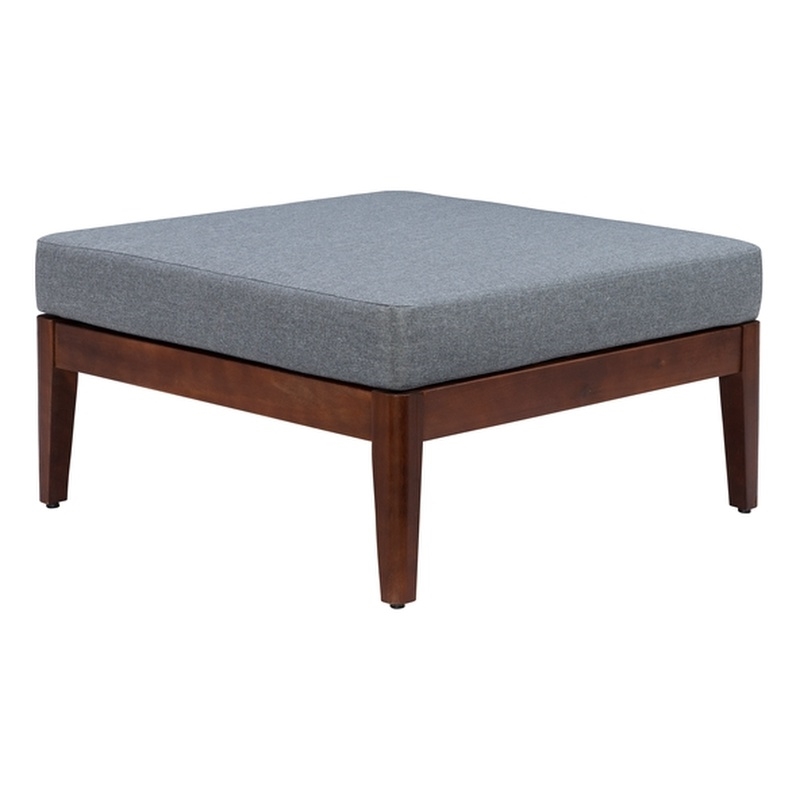 Linon Morningside Outdoor Acacia Wood Ottoman with Gray Cushions in Walnut