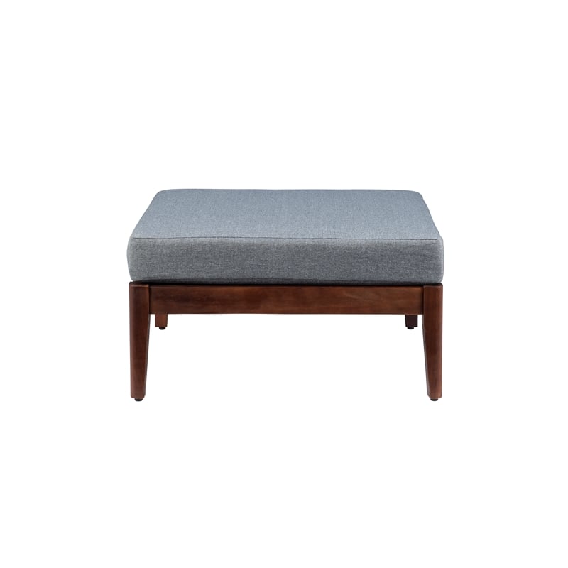 Linon Morningside Outdoor Acacia Wood Ottoman with Gray Cushions in Walnut