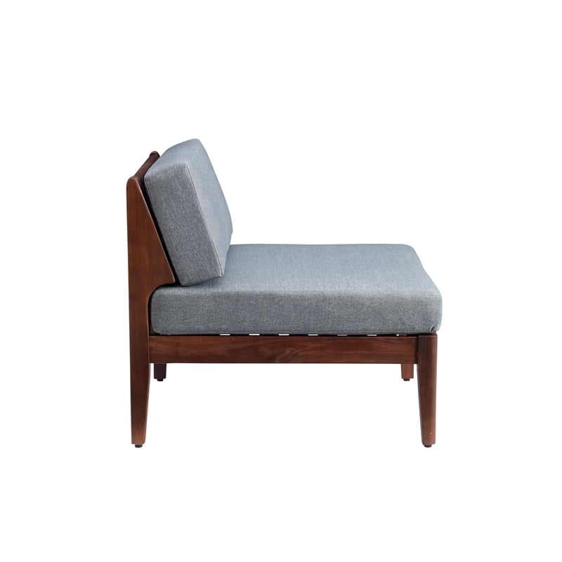 Linon Morningside Outdoor Acacia Wood Middle Chair with Gray Cushions in Walnut