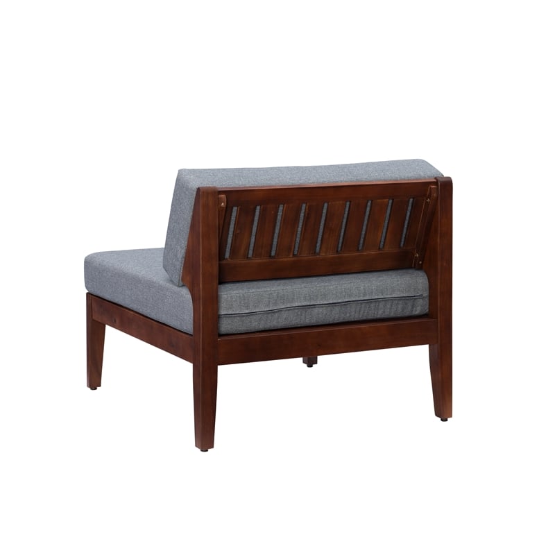 Linon Morningside Outdoor Acacia Wood Middle Chair with Gray Cushions in Walnut
