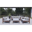 Linon Morningside Outdoor Acacia Wood Middle Chair with Gray Cushions in Walnut