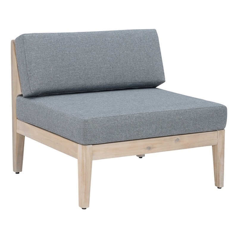 Linon Morningside Outdoor Acacia Wood Middle Chair with Gray Cushions in Natural