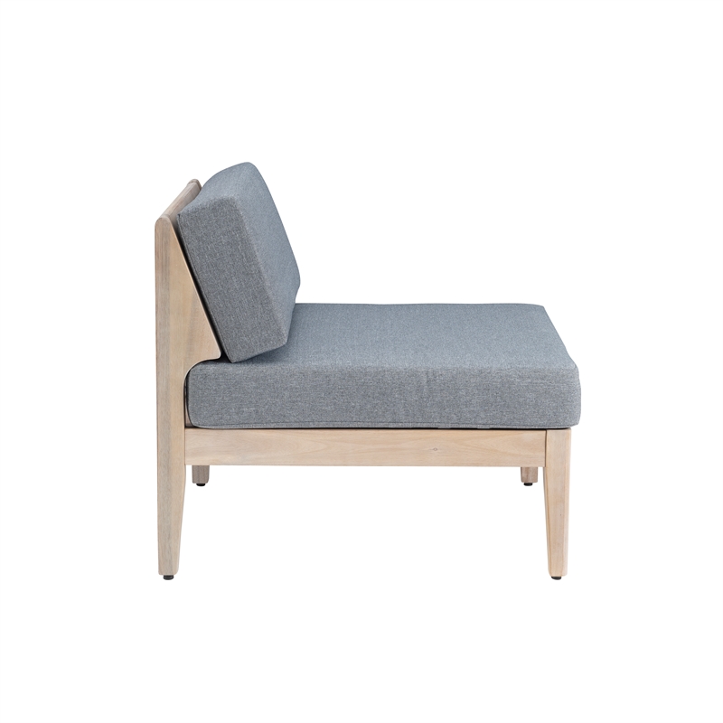 Linon Morningside Outdoor Acacia Wood Middle Chair with Gray Cushions in Natural