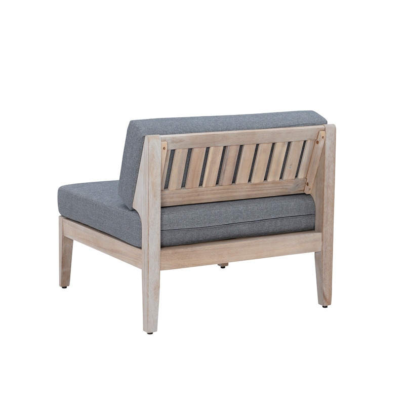 Linon Morningside Outdoor Acacia Wood Middle Chair with Gray Cushions in Natural