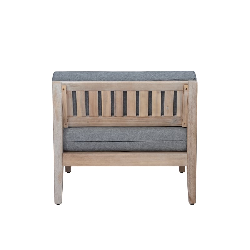 Linon Morningside Outdoor Acacia Wood Middle Chair with Gray Cushions in Natural