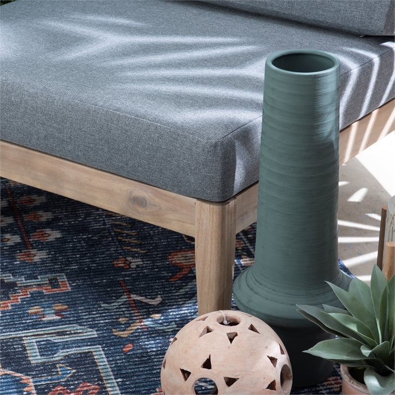 Linon Morningside Outdoor Acacia Wood Middle Chair with Gray Cushions in Natural