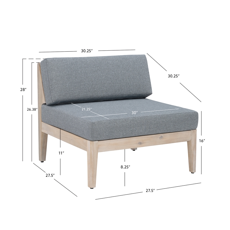 Linon Morningside Outdoor Acacia Wood Middle Chair with Gray Cushions in Natural