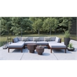 Linon Morningside Outdoor Acacia Wood Corner Chair with Gray Cushions in Walnut