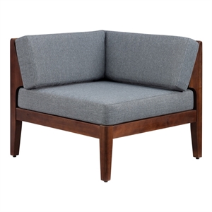 Linon Morningside Outdoor Acacia Wood Corner Chair with Gray Cushions in Walnut