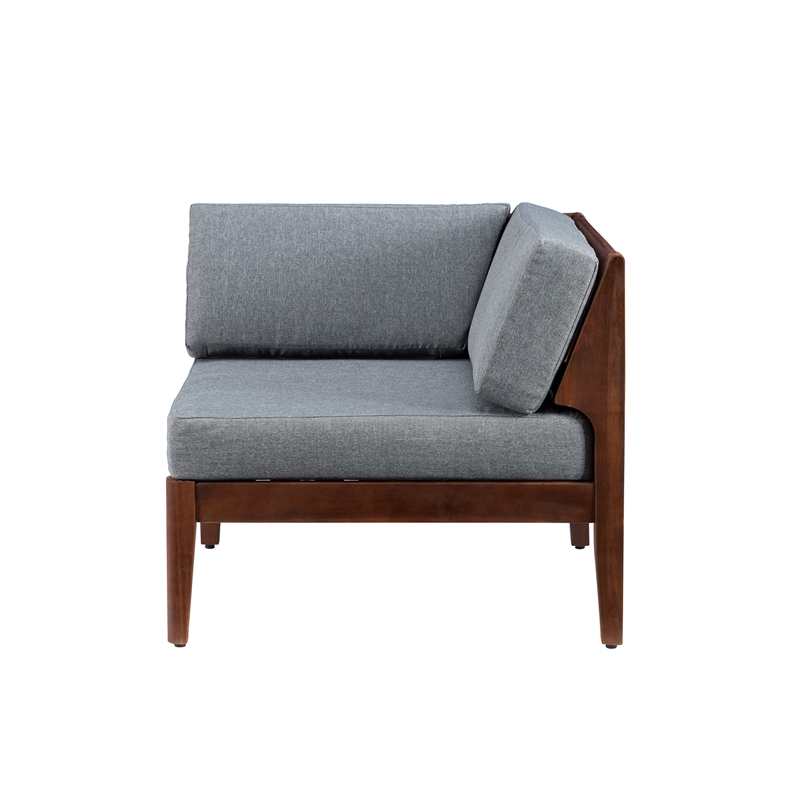 Linon Morningside Outdoor Acacia Wood Corner Chair with Gray Cushions in Walnut
