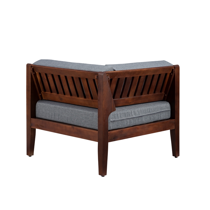 Linon Morningside Outdoor Acacia Wood Corner Chair with Gray Cushions in Walnut