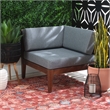 Linon Morningside Outdoor Acacia Wood Corner Chair with Gray Cushions in Walnut