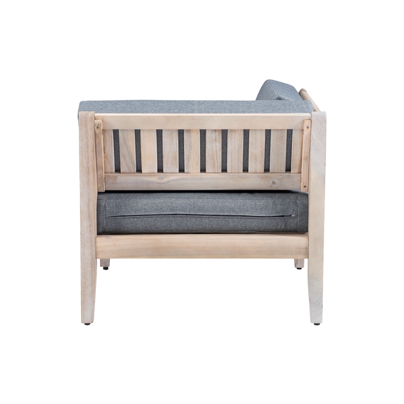 Linon Morningside Outdoor Acacia Wood Corner Chair with Gray Cushions in Natural
