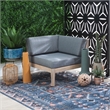 Linon Morningside Outdoor Acacia Wood Corner Chair with Gray Cushions in Natural