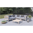Linon Morningside Outdoor Acacia Wood Corner Chair with Gray Cushions in Natural