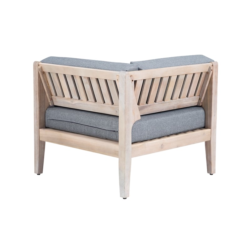 Linon Morningside Outdoor Acacia Wood 4 Piece Set with Gray Cushions in Natural