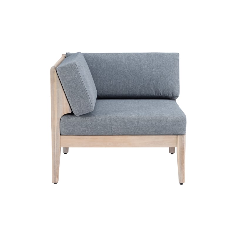 Linon Morningside Outdoor Acacia Wood 4 Piece Set with Gray Cushions in Natural