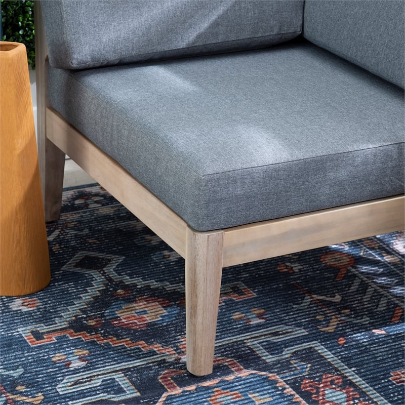 Linon Morningside Outdoor Acacia Wood 4 Piece Set with Gray Cushions in Natural