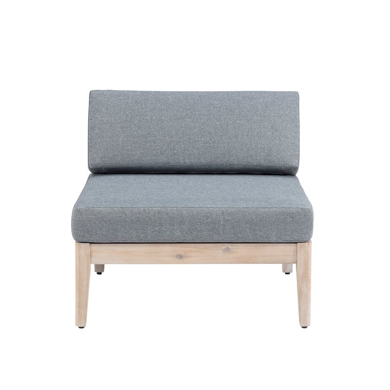 Linon Morningside Outdoor Acacia Wood 4 Piece Set with Gray Cushions in Natural