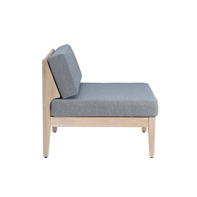 Linon Morningside Outdoor Acacia Wood 4 Piece Set with Gray Cushions in Natural