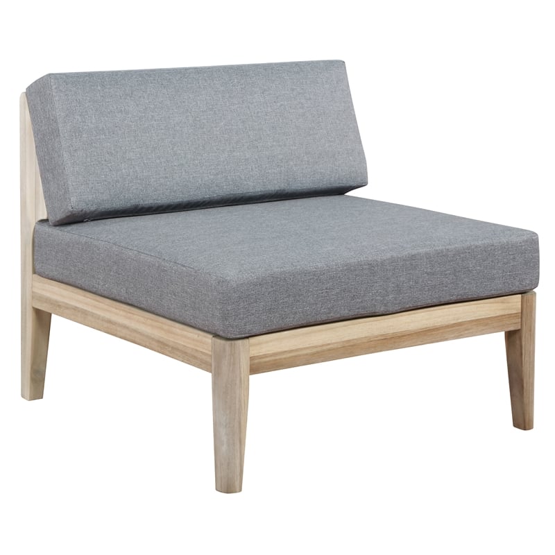 Linon Morningside Outdoor Acacia Wood 4 Piece Set with Gray Cushions in Natural