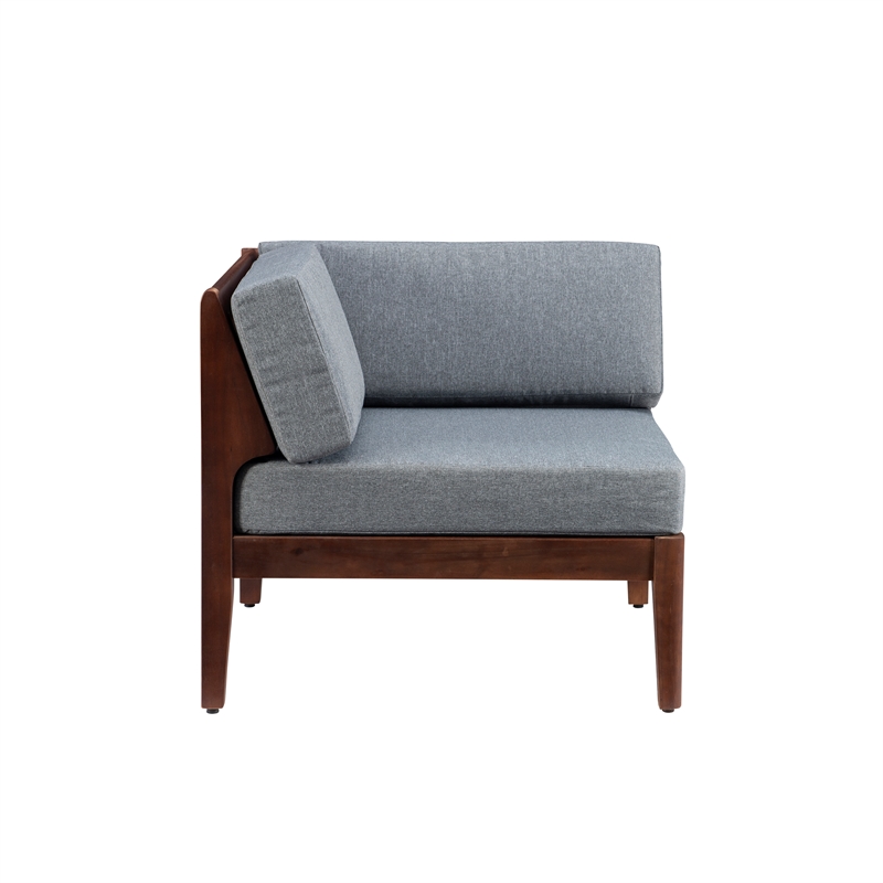 Linon Morningside Outdoor Acacia Wood 4 Piece Set with Gray Cushions in Walnut