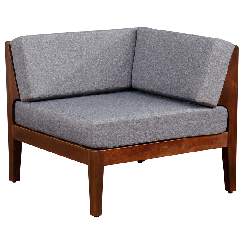 Linon Morningside Outdoor Acacia Wood 4 Piece Set with Gray Cushions in Walnut