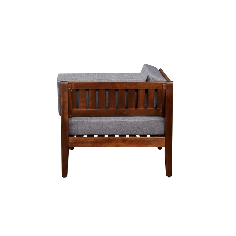 Linon Morningside Outdoor Acacia Wood 4 Piece Set with Gray Cushions in Walnut