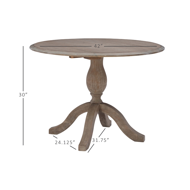 Linon Ervin Round Drop Leaf Pedestal Dining Table in Rustic Grey Washed Wood