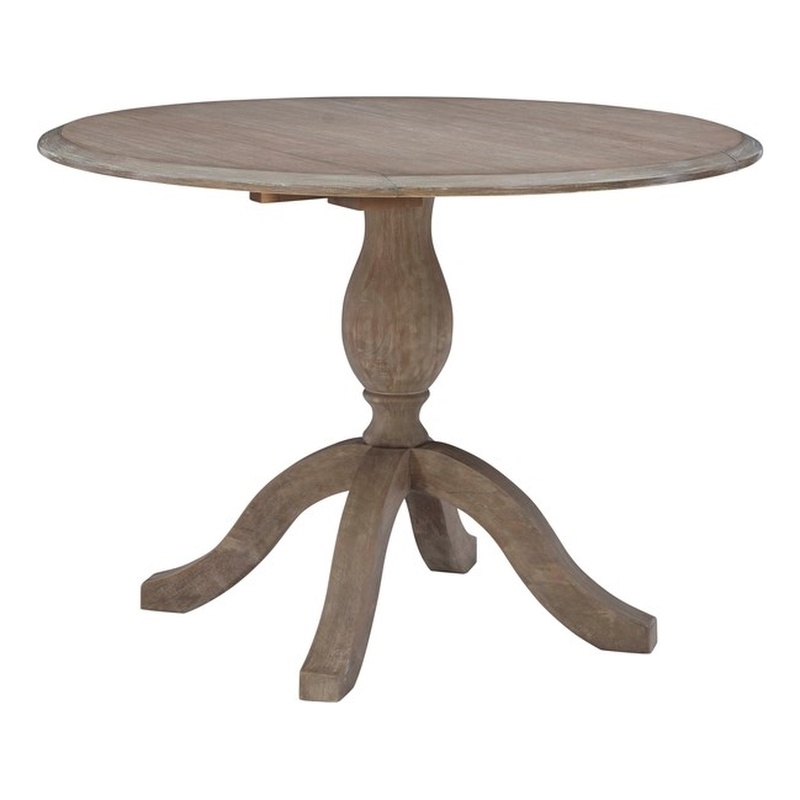 Linon Ervin Round Drop Leaf Pedestal Dining Table in Rustic Grey Washed Wood