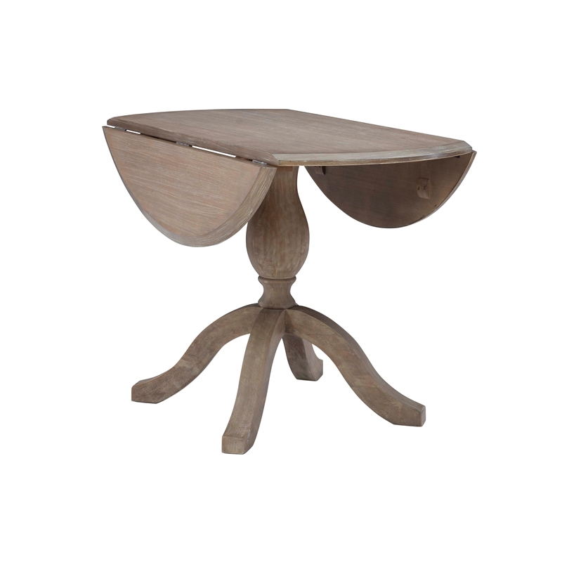 Linon Ervin Round Drop Leaf Pedestal Dining Table in Rustic Grey Washed Wood