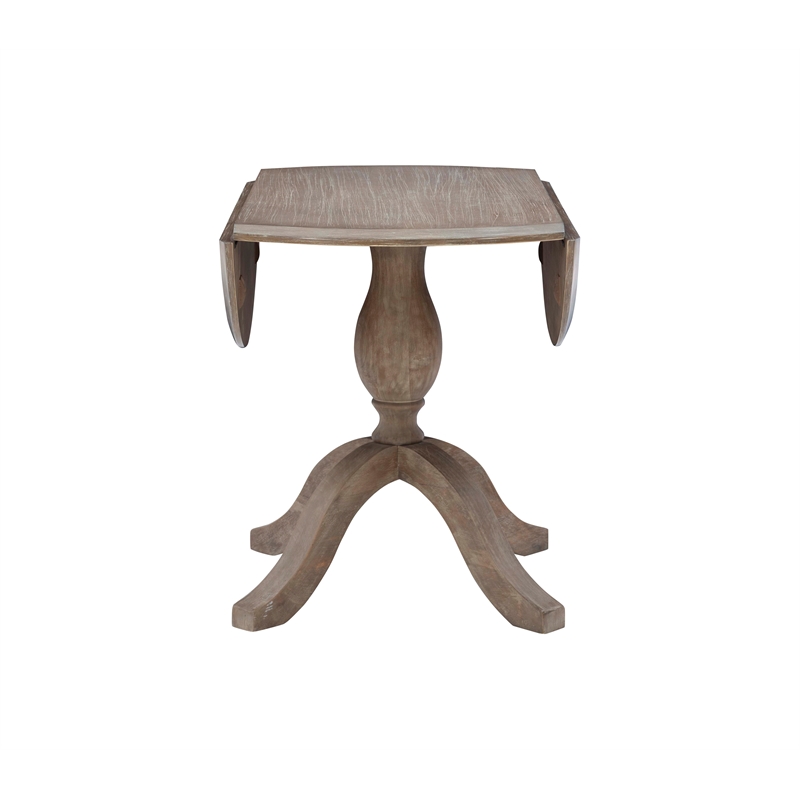 Linon Ervin Round Drop Leaf Pedestal Dining Table in Rustic Grey Washed Wood