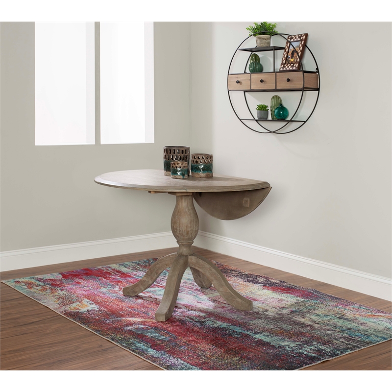 Linon Ervin Round Drop Leaf Pedestal Dining Table in Rustic Grey Washed Wood