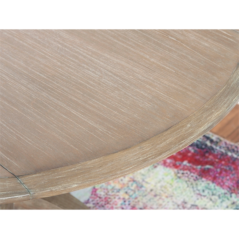 Linon Ervin Round Drop Leaf Pedestal Dining Table in Rustic Grey Washed Wood