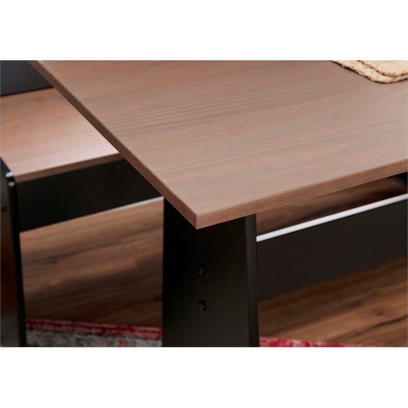 Linon Ardmore Pine Wood Corner Nook Dining Set with Storage in Black and Pecan