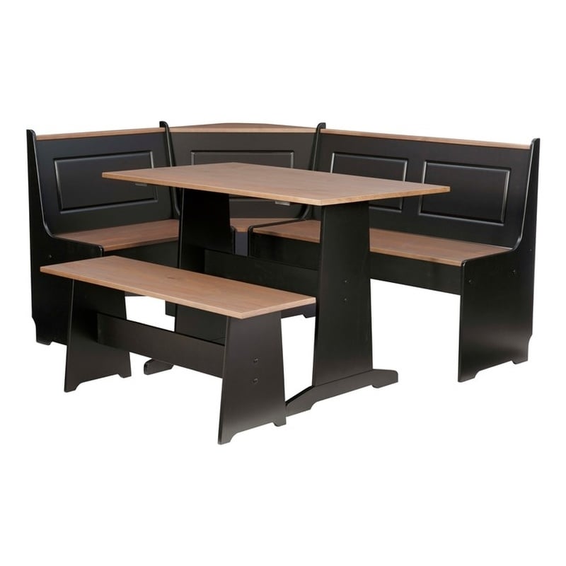 Linon Ardmore Pine Wood Corner Nook Dining Set with Storage in Black and Pecan