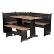 Linon Ardmore Pine Wood Corner Nook Dining Set with Storage in Black and Pecan