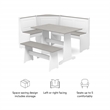 Linon Ardmore Pine Wood Corner Nook Dining Set with Storage in White and Gray