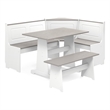 Linon Ardmore Pine Wood Corner Nook Dining Set with Storage in White and Gray