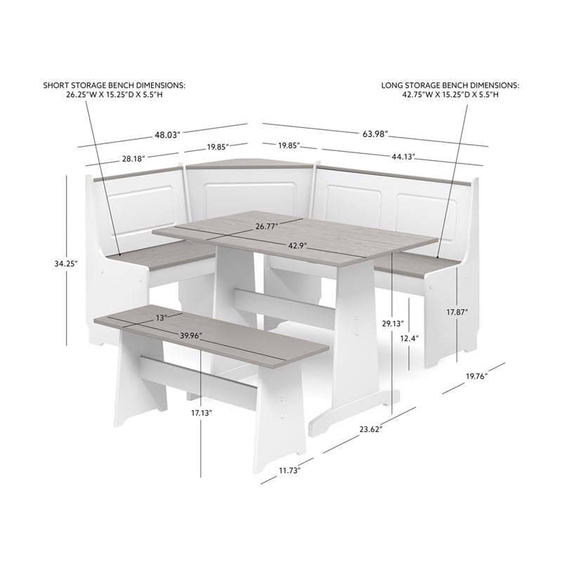 Linon Ardmore Kitchen Nook Set, White