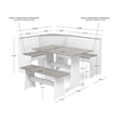 Linon Ardmore Pine Wood Corner Nook Dining Set with Storage in White and Gray