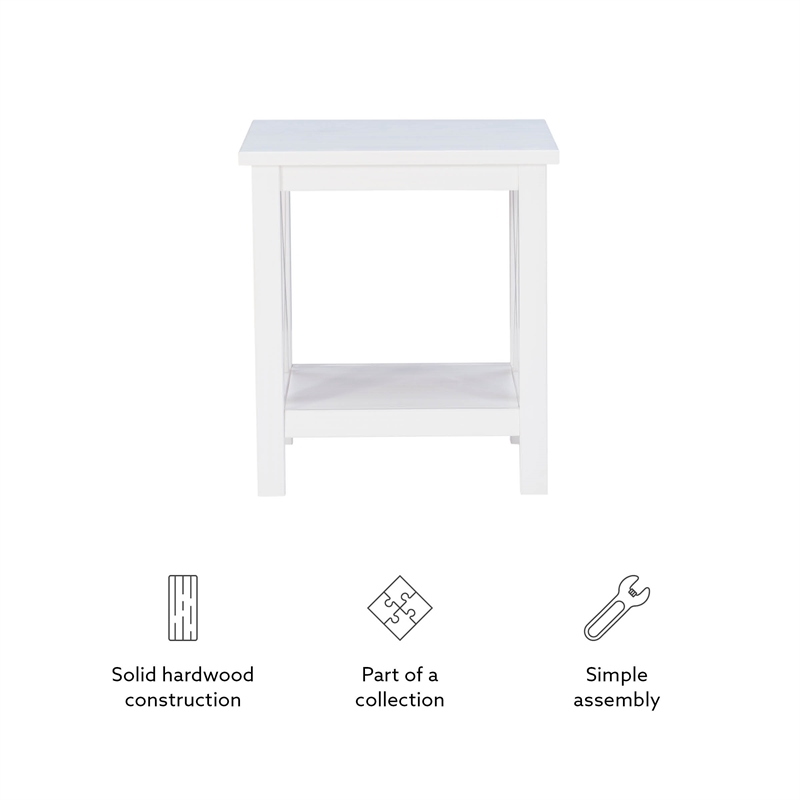 Linon Dalton End Table with Shelf and X Design on Sides in Antique White Wood