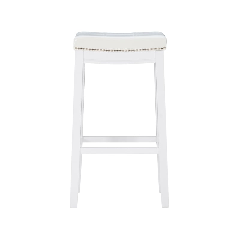 Linon Claridge Backless Bar Stool White Faux Leather Seat Wood Frame in White
