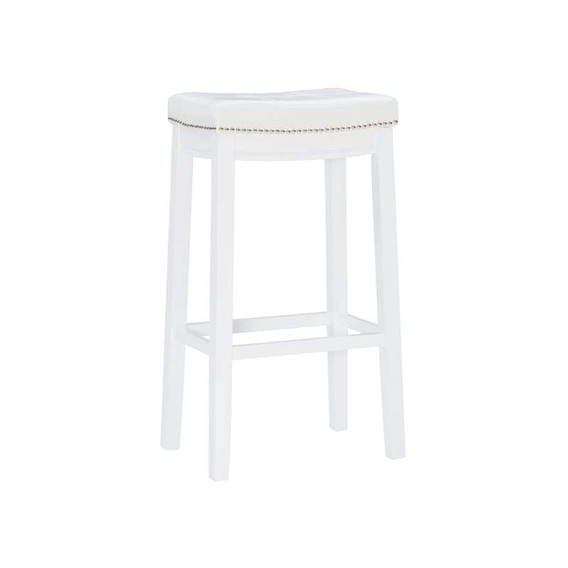 Linon Claridge Backless Bar Stool White Faux Leather Seat Wood Frame in White