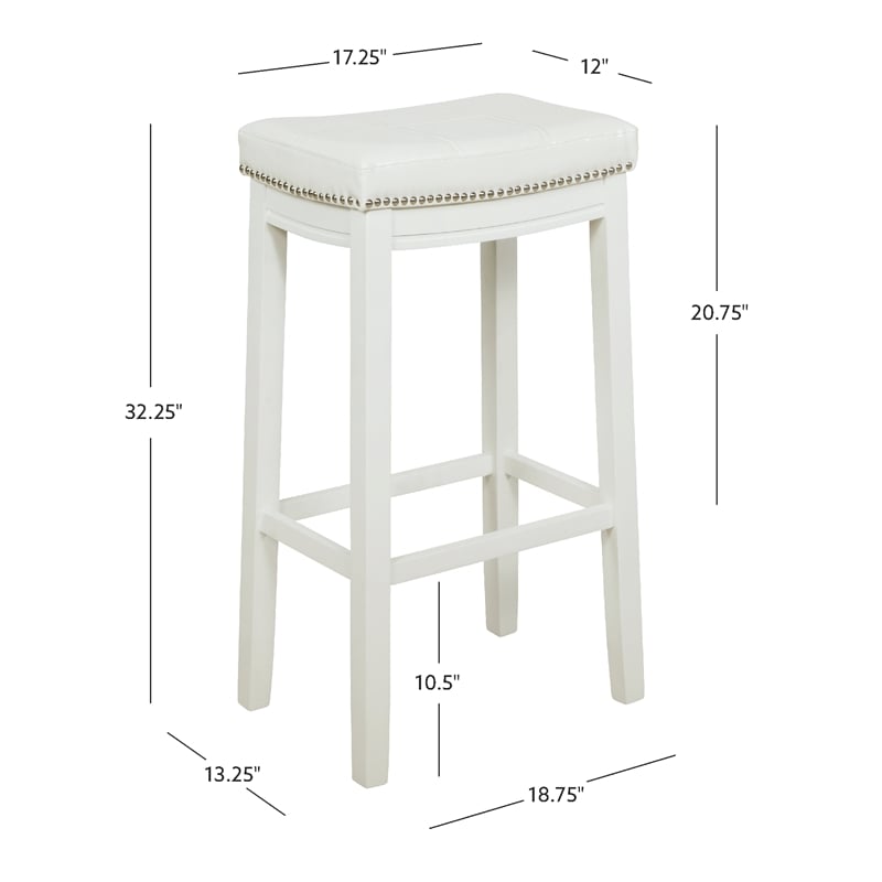 Linon Claridge Backless Bar Stool White Faux Leather Seat Wood Frame in White