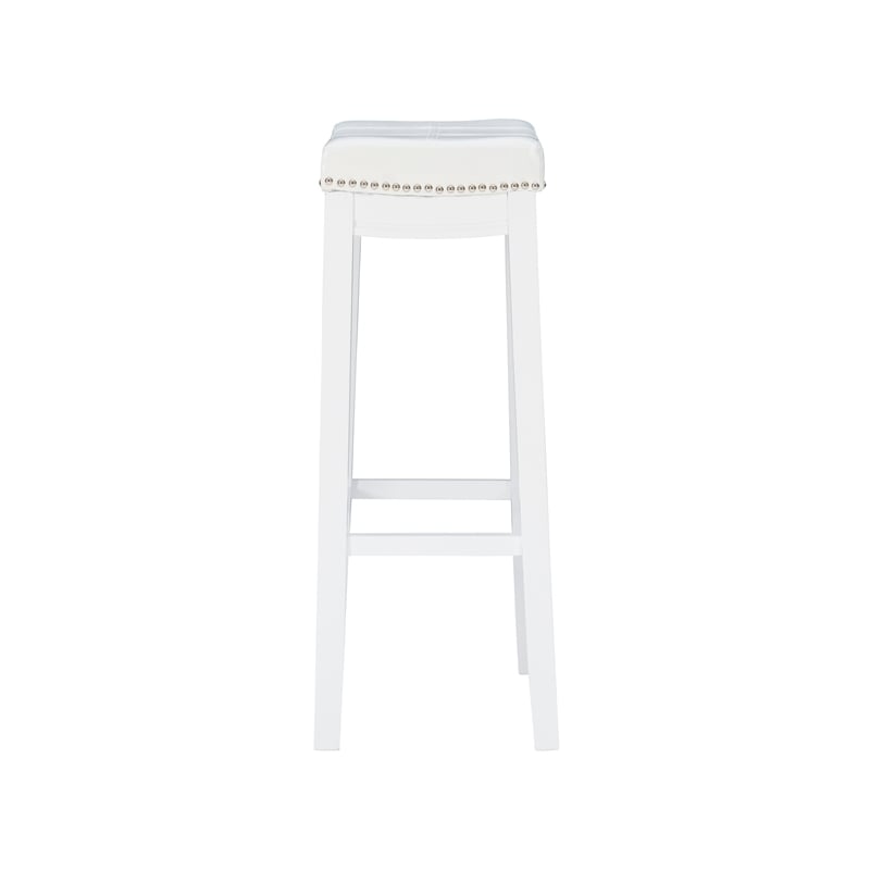 Linon Claridge Backless Bar Stool White Faux Leather Seat Wood Frame in White