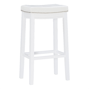 Linon Claridge Backless Bar Stool White Faux Leather Seat Wood Frame in White