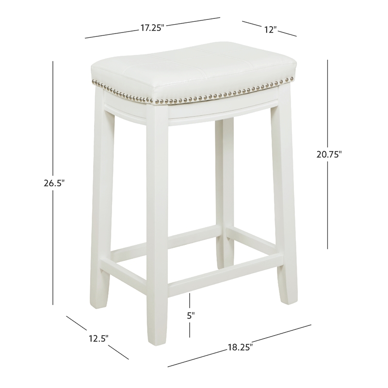 Linon Claridge Backless Counter Stool White Faux Leather Wood Frame in White