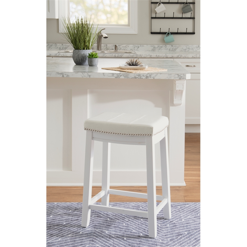 Linon Claridge Backless Counter Stool White Faux Leather Wood Frame in White